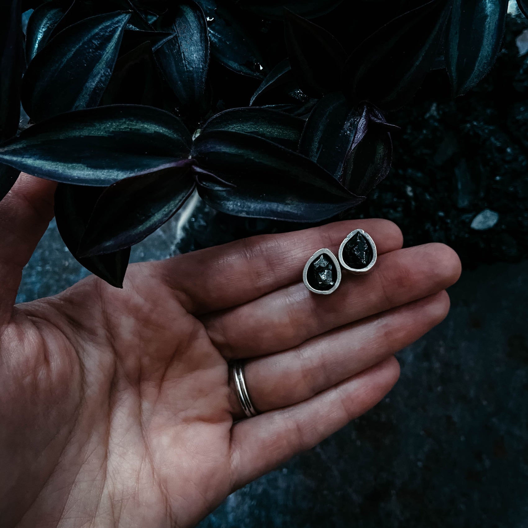 Pear Shaped Teardrop Meteorite Stud Earrings - RoshelLuxe.com