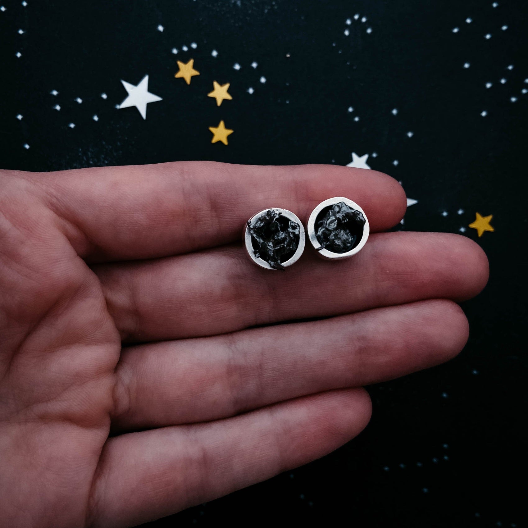 Small Round Raw Meteorite Dangle or Stud Earrings - RoshelLuxe.com