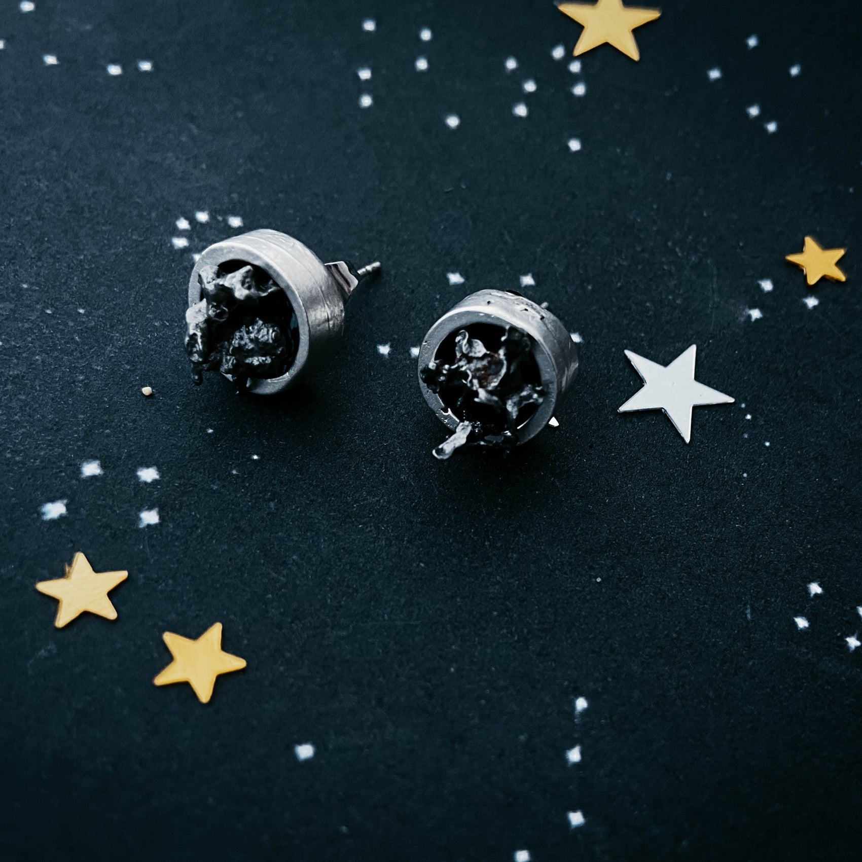 Small Round Raw Meteorite Dangle or Stud Earrings - RoshelLuxe.com