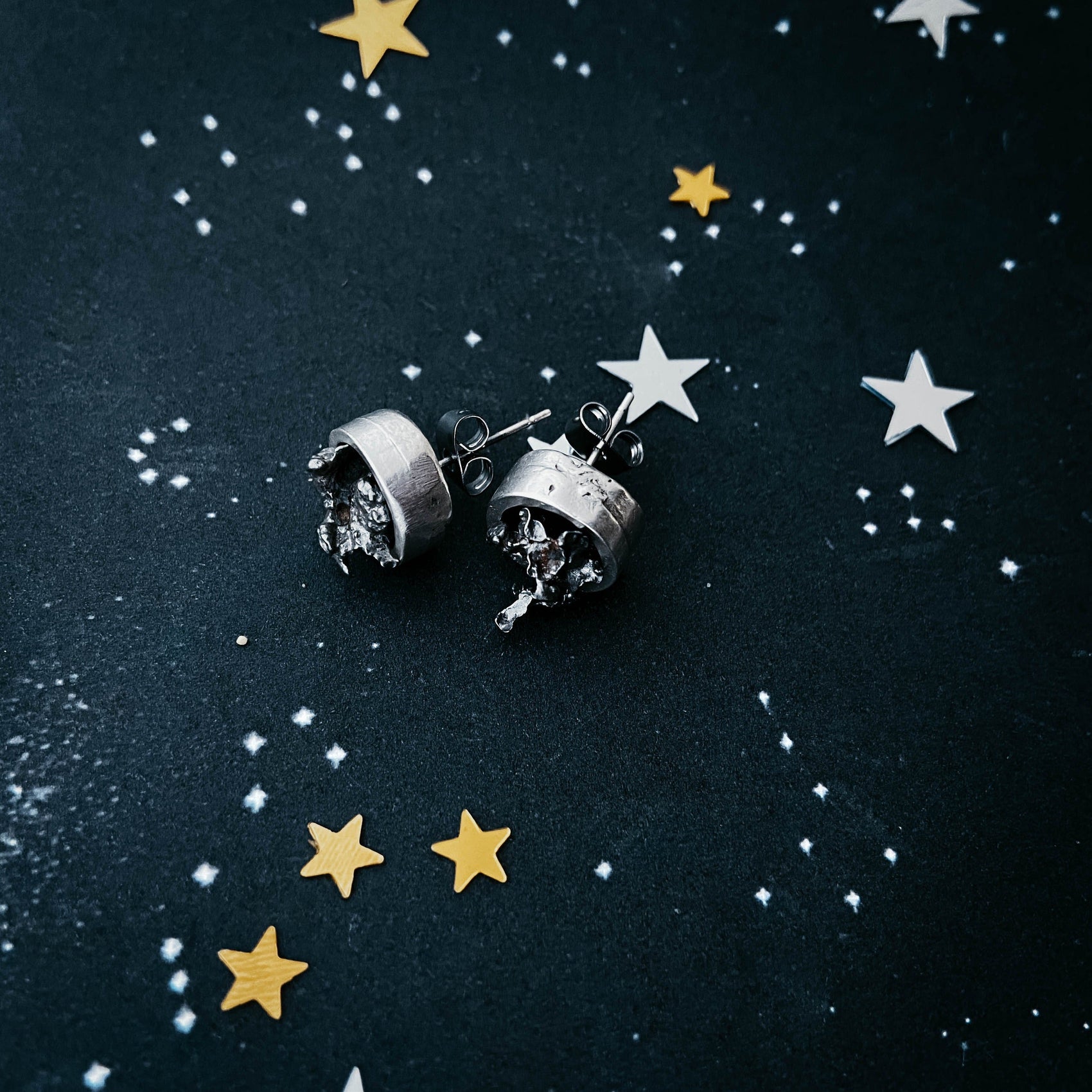Small Round Raw Meteorite Dangle or Stud Earrings - RoshelLuxe.com