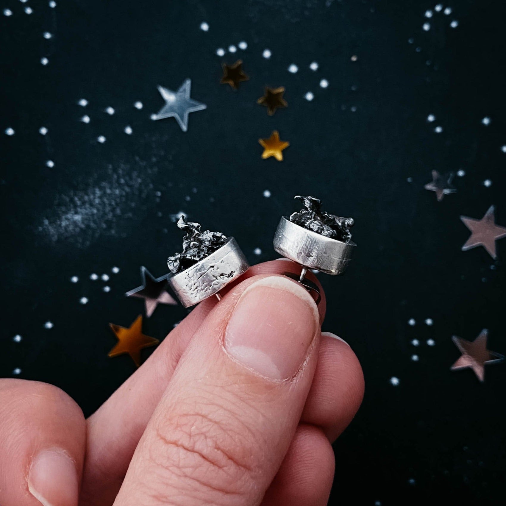 Small Round Raw Meteorite Dangle or Stud Earrings - RoshelLuxe.com
