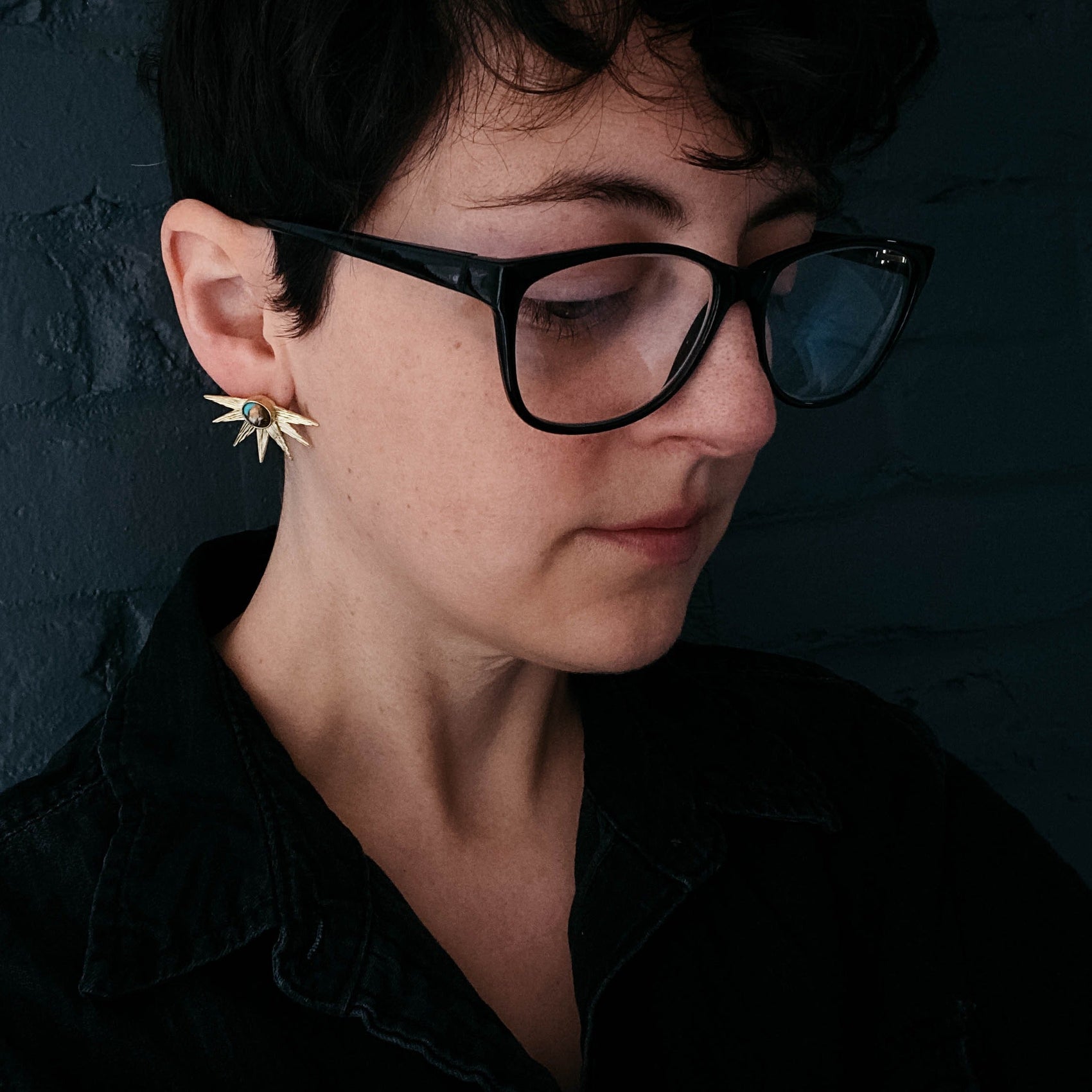 Sun Goddess Earrings with Copper Oyster Turquoise - RoshelLuxe.com