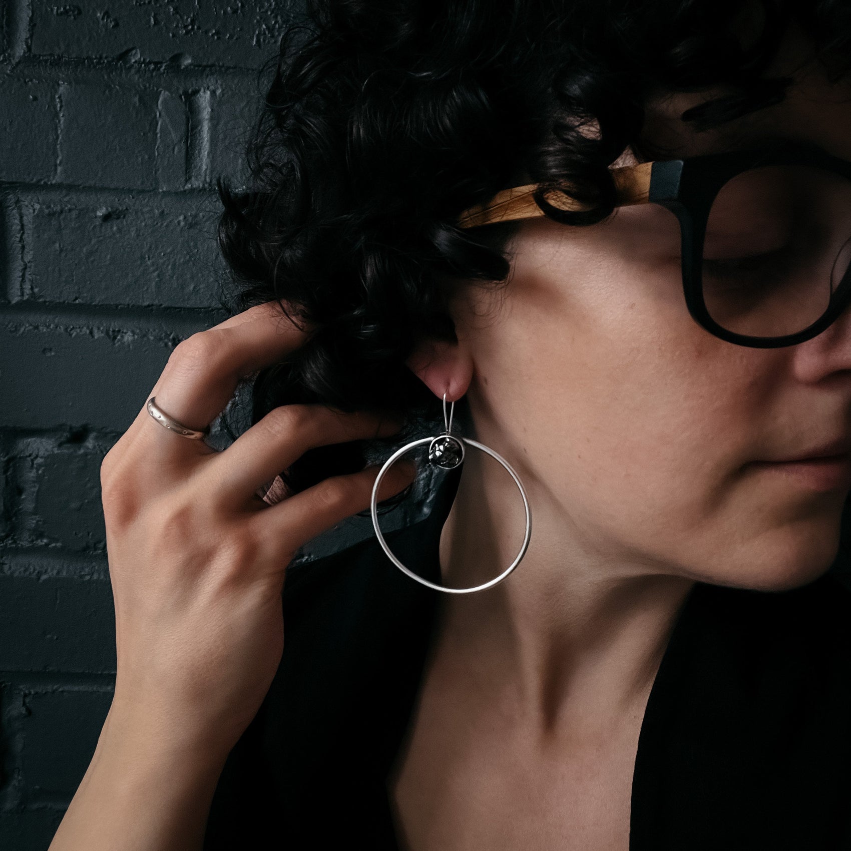 Large hoop earrings with meteorite-inspired design for women - RoshelLuxe.com