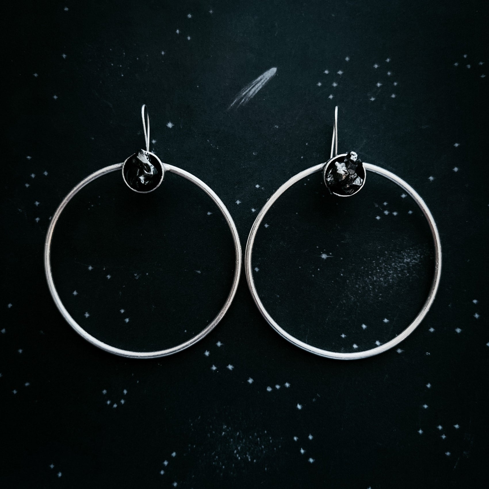 Large hoop earrings with meteorite-inspired design for women - RoshelLuxe.com