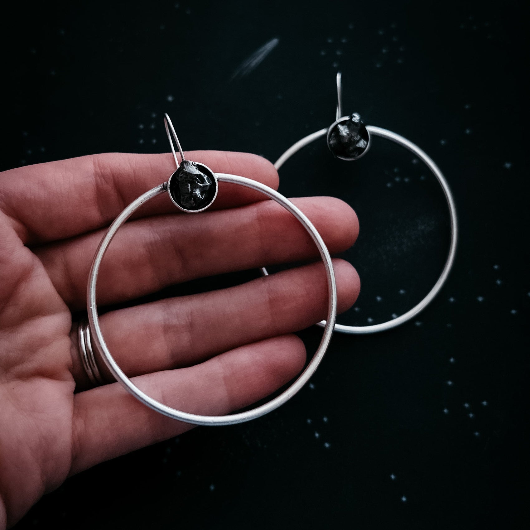 Large hoop earrings with meteorite-inspired design for women - RoshelLuxe.com