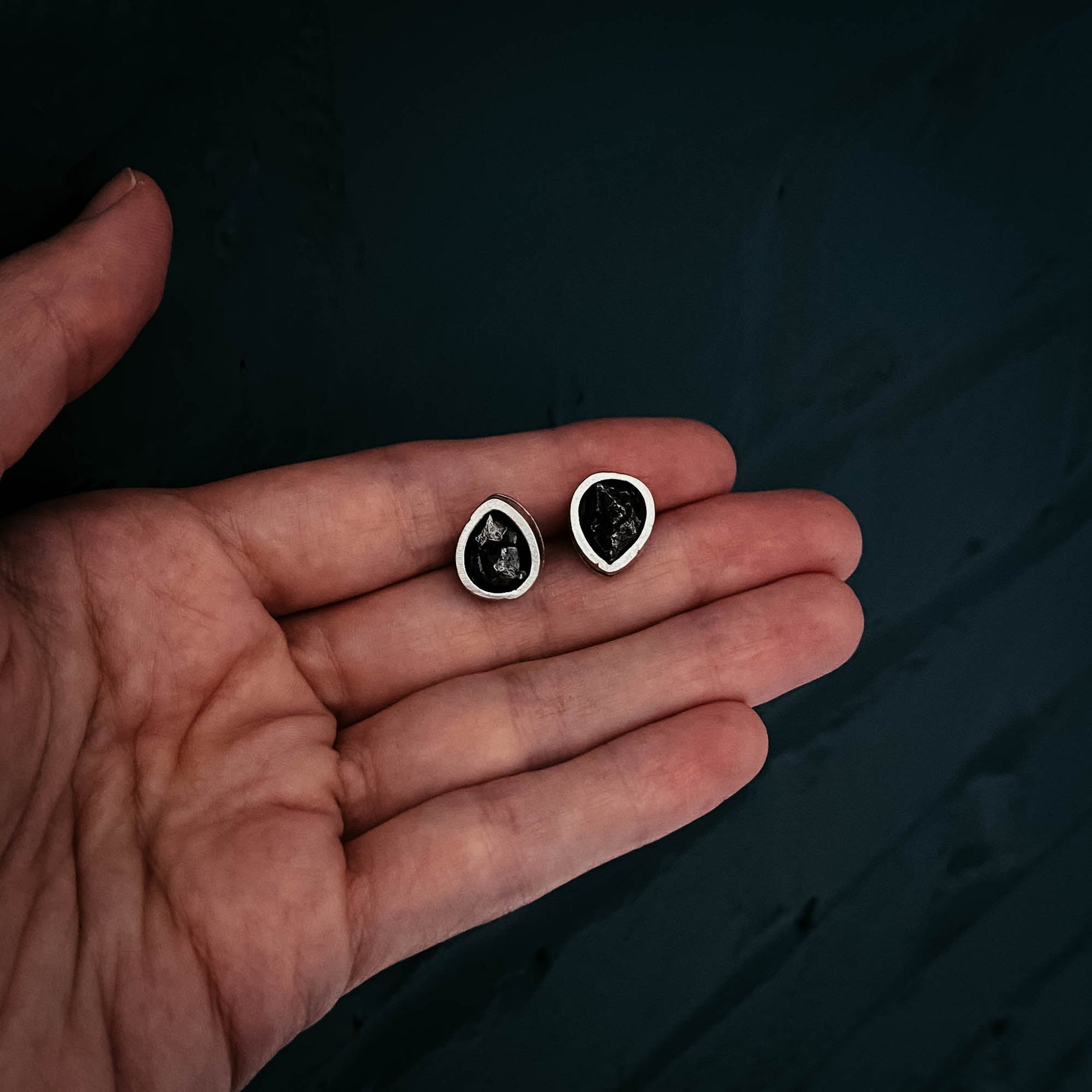 Pear Shaped Teardrop Meteorite Stud Earrings - RoshelLuxe.com