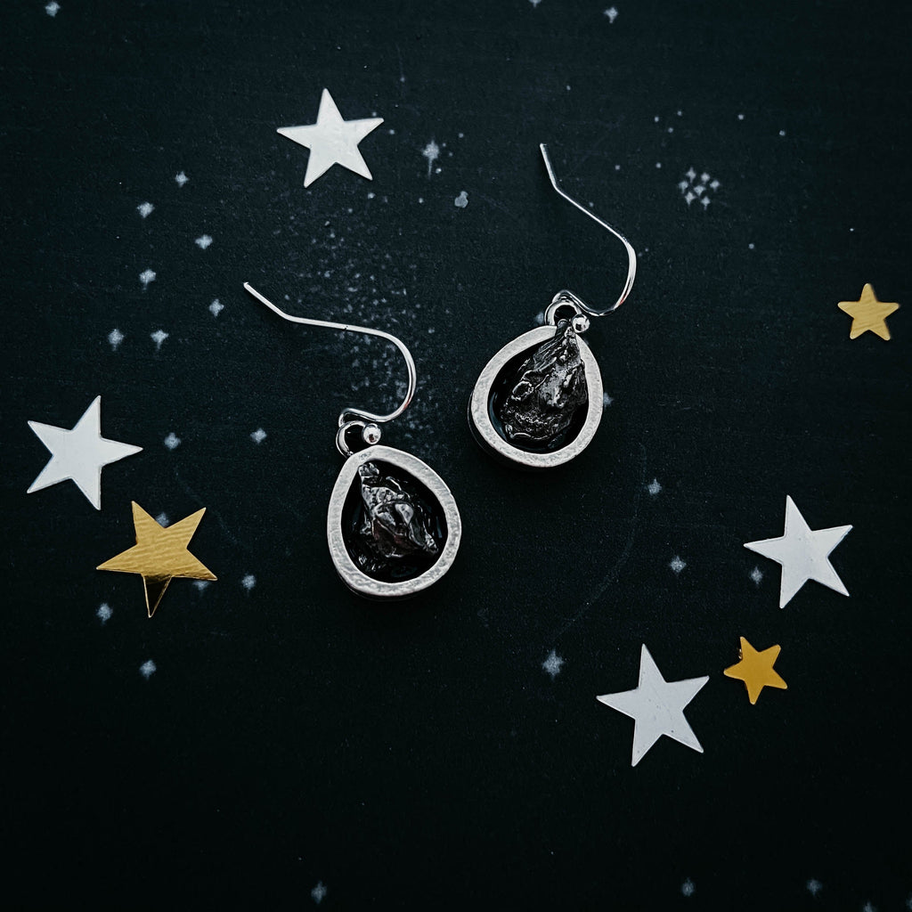 Pear Shaped Teardrop Meteorite Dangle Earrings