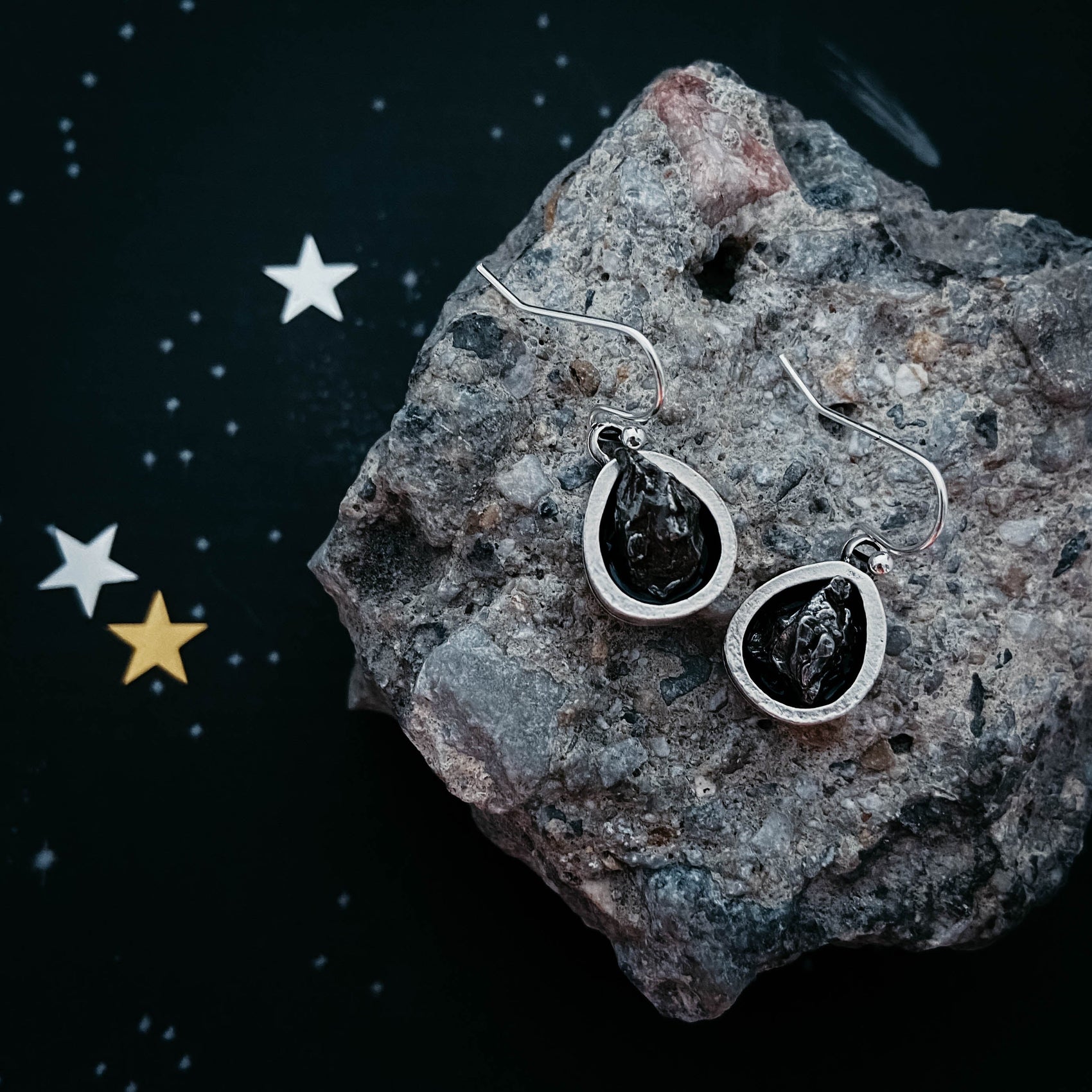 Pear Shaped Teardrop Meteorite Dangle Earrings - RoshelLuxe.com
