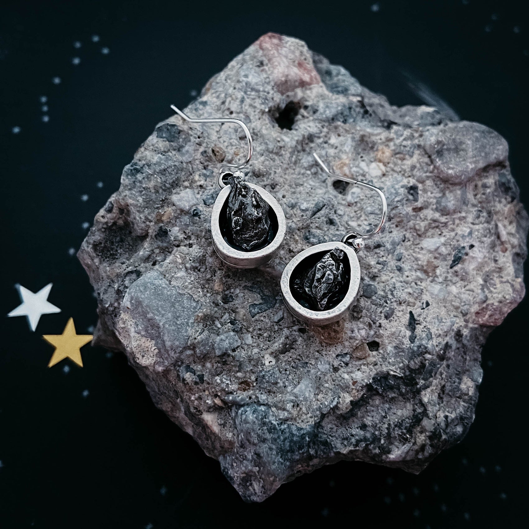 Pear Shaped Teardrop Meteorite Dangle Earrings - RoshelLuxe.com