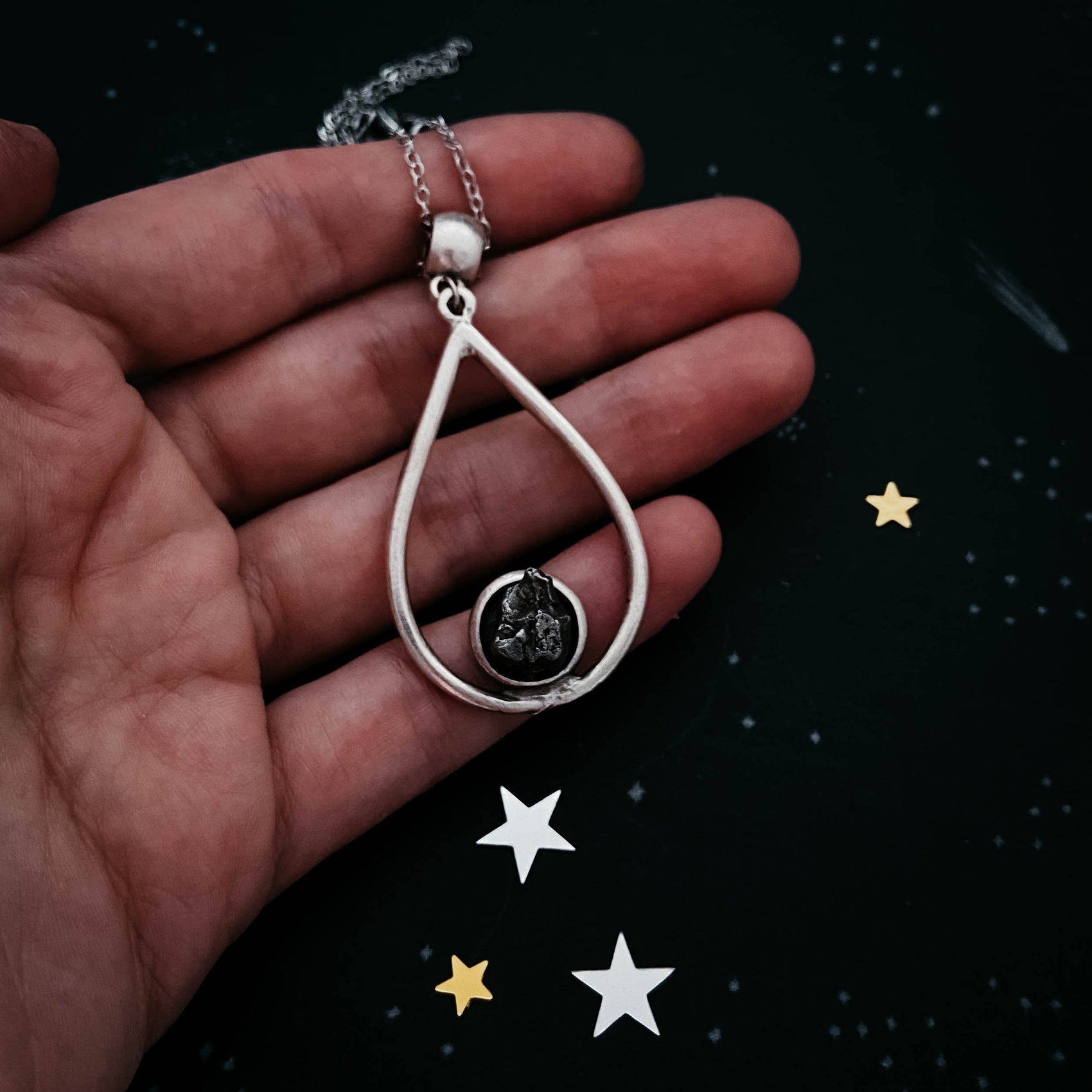 Meteorite Jewelry Set - Teardrop Necklace and Earrings - RoshelLuxe.com