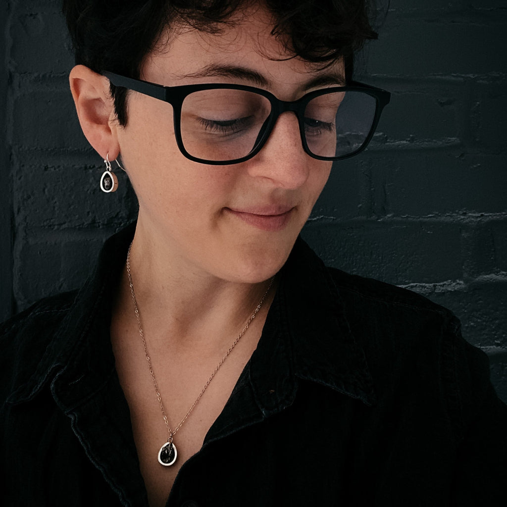 Pear Shaped Teardrop Meteorite Dangle Earrings