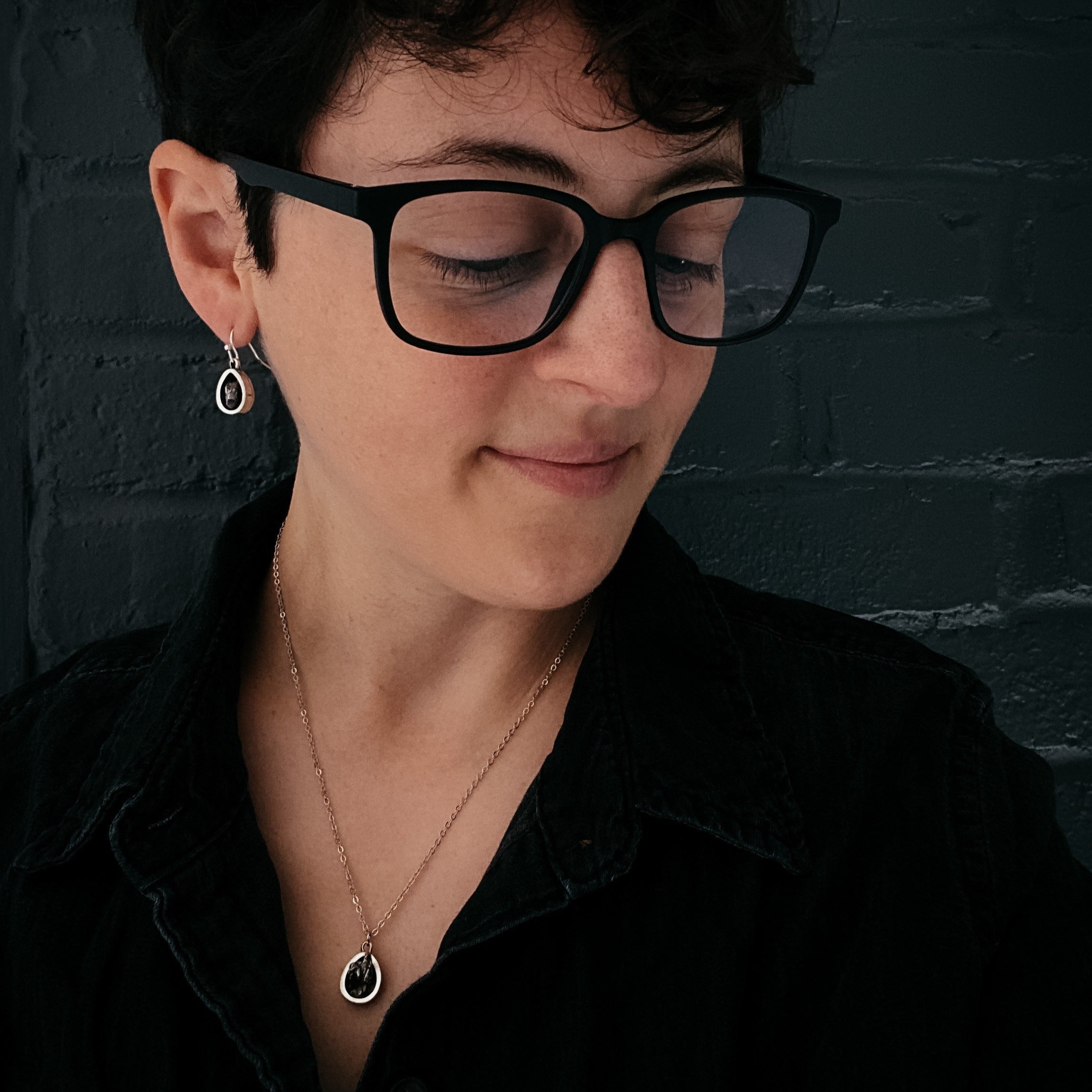 Pear Shaped Teardrop Meteorite Dangle Earrings