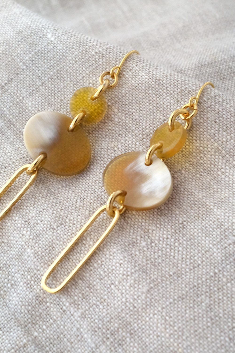 Kinh Thanh Oval Drop Buffalo Horn Dangle Earrings - RoshelLuxe.com