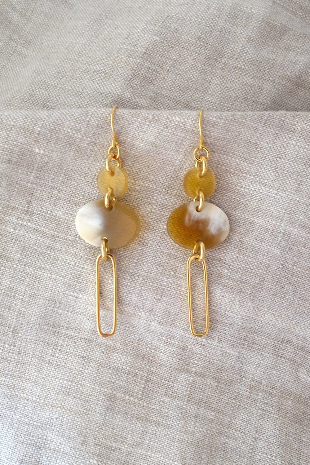 Kinh Thanh Oval Drop Buffalo Horn Dangle Earrings - RoshelLuxe.com