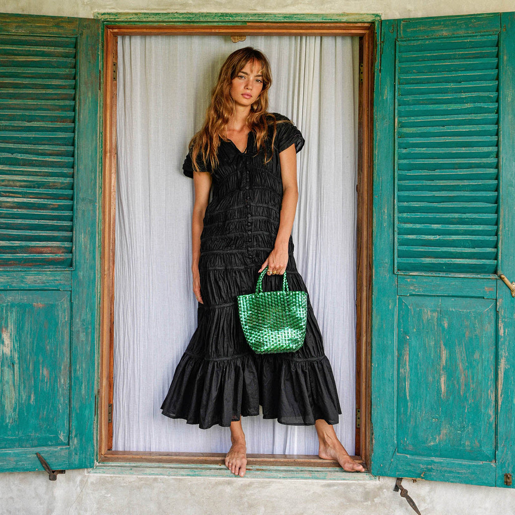 LA TOTE Recycled Tote Bag In Metallic Green