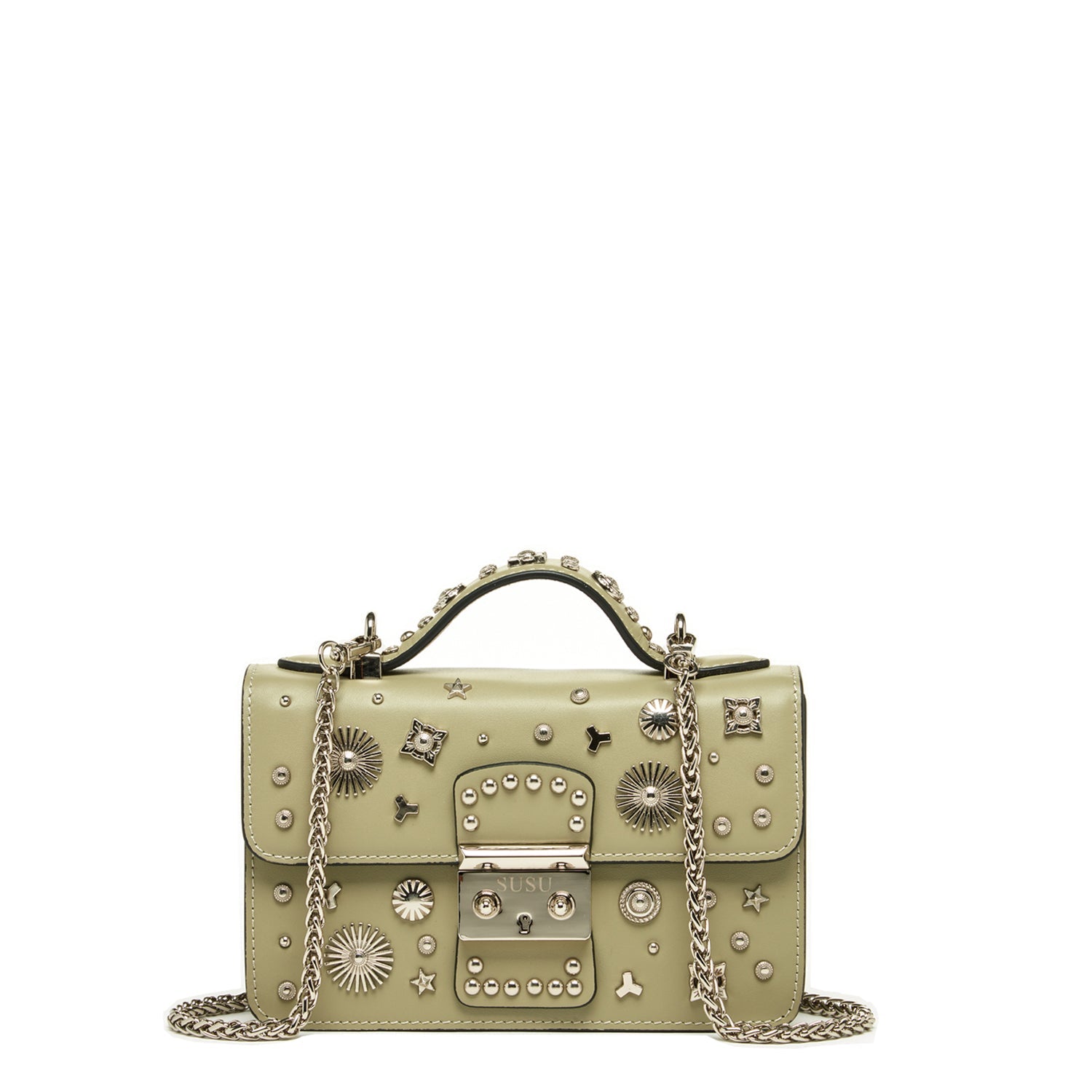Small Leather Crossbody Bag Sage Green Purse - RoshelLuxe.com
