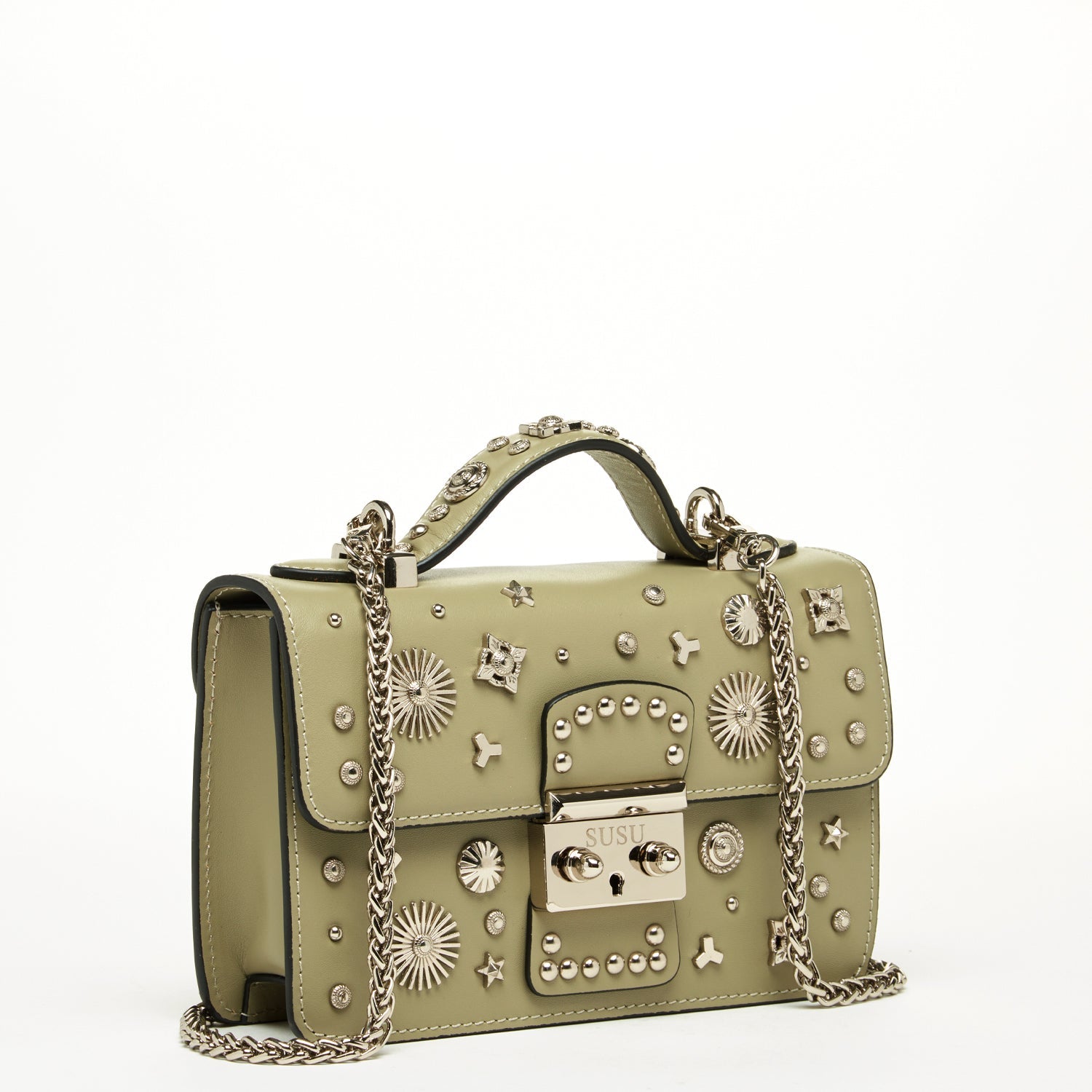 Small Leather Crossbody Bag Sage Green Purse - RoshelLuxe.com