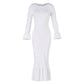 MARJORIE Bamboo Ruffle Dress In Off-white - RoshelLuxe.com