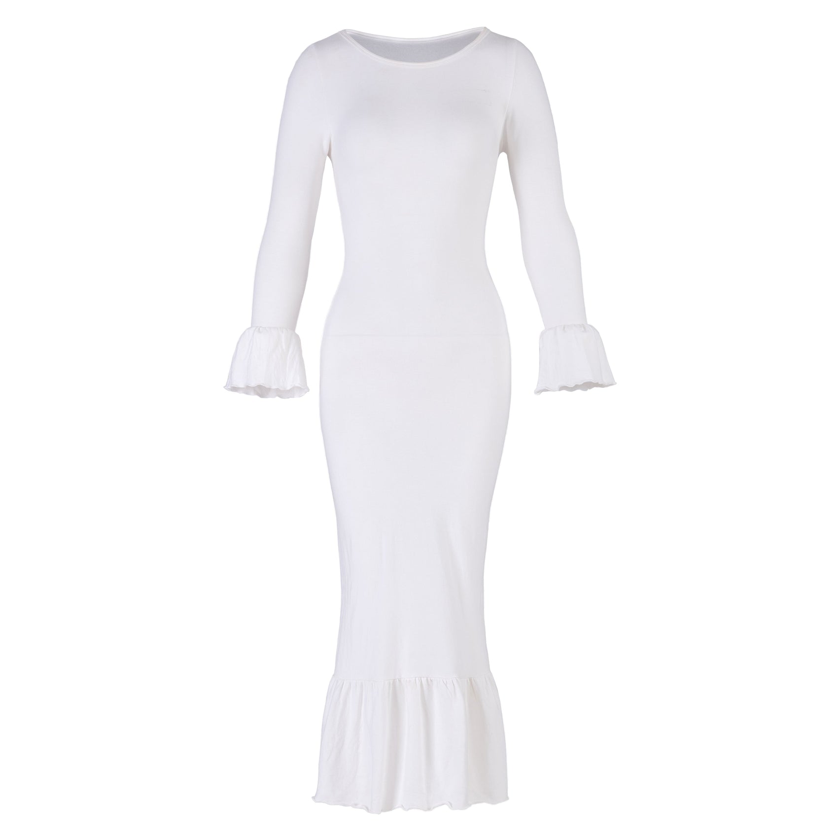 MARJORIE Bamboo Ruffle Dress In Off-white - RoshelLuxe.com
