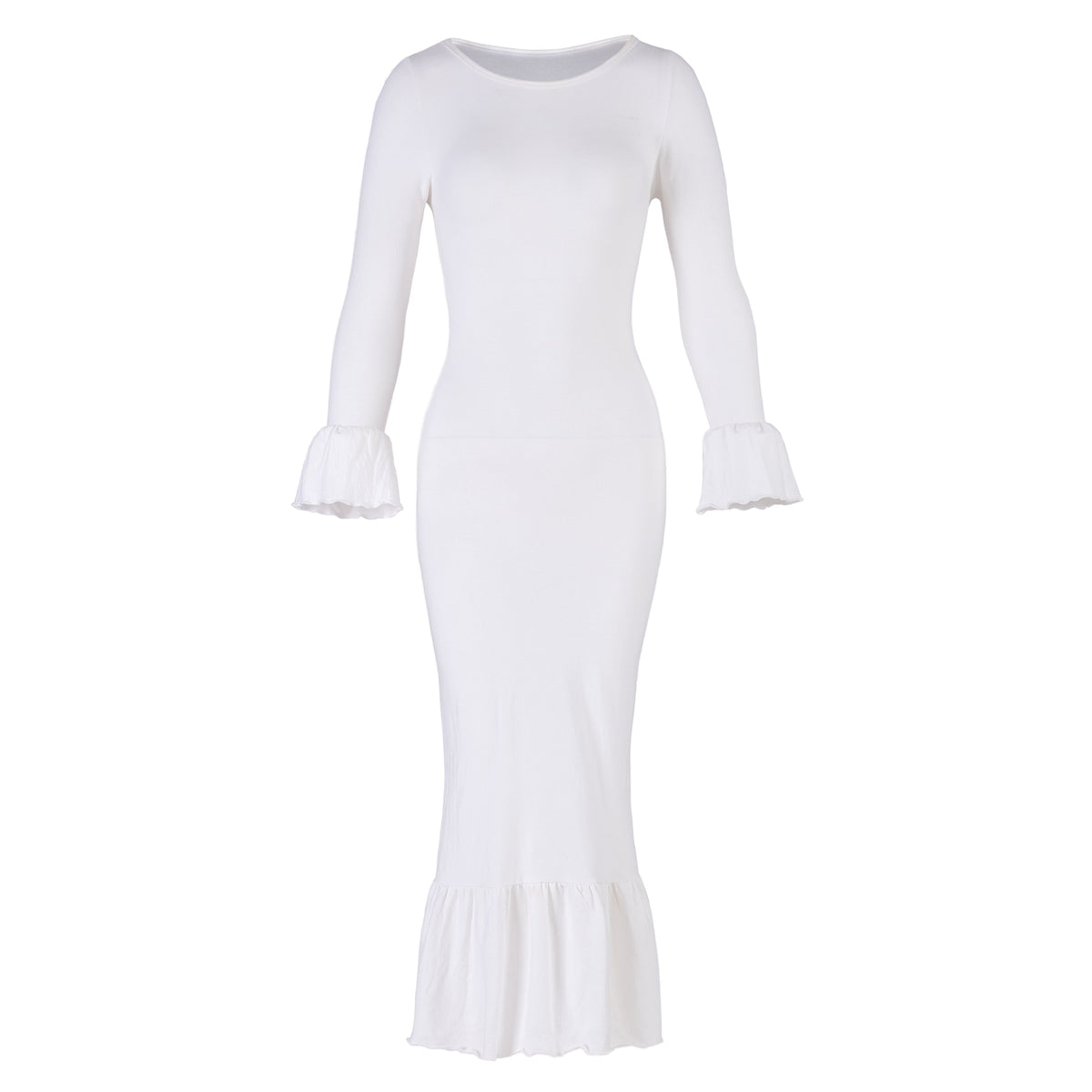 MARJORIE Bamboo Ruffle Dress In Off-white - RoshelLuxe.com
