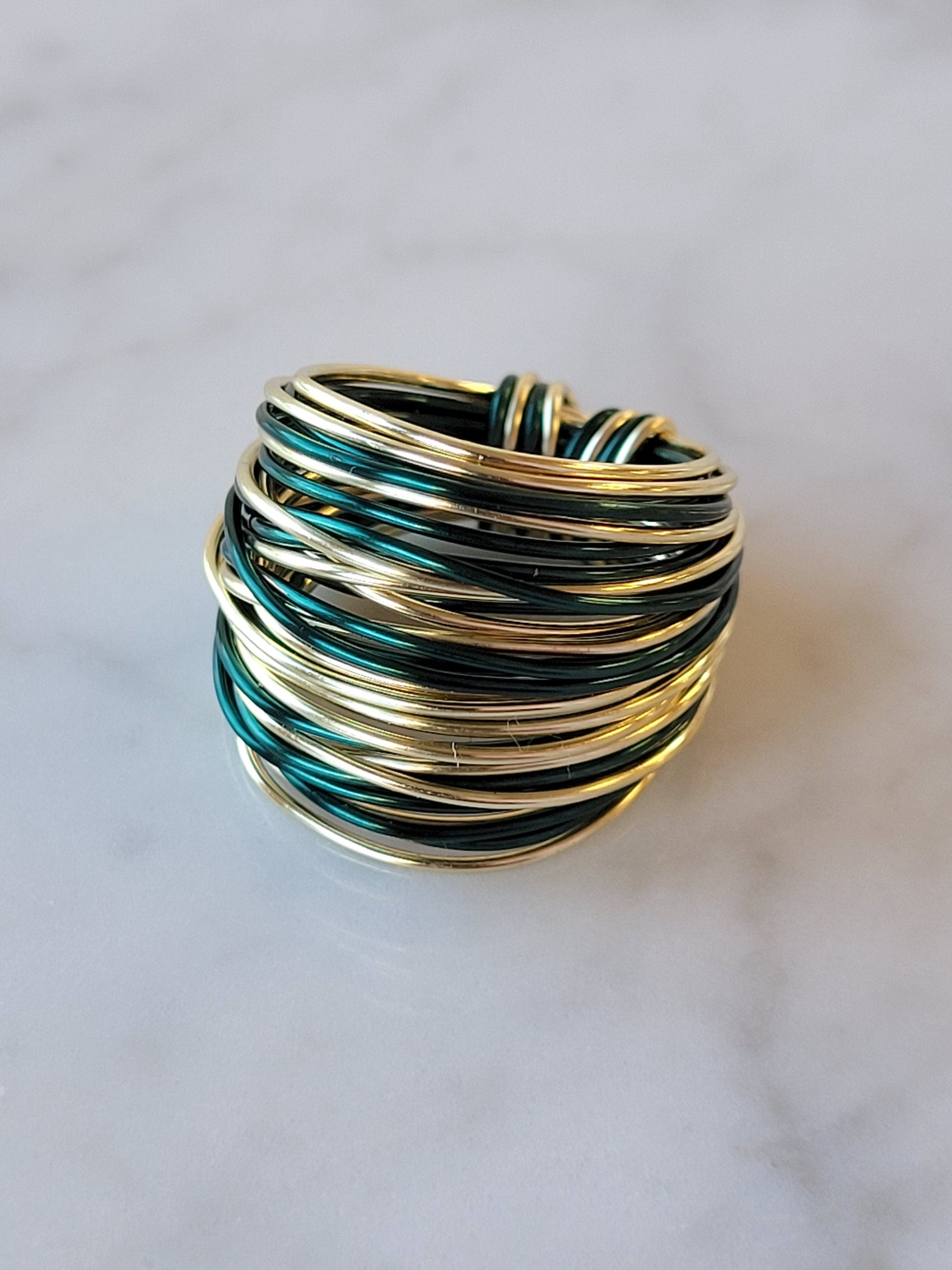 green gold wire wrap ring handmade US adjustable jewelry - RoshelLuxe.com
