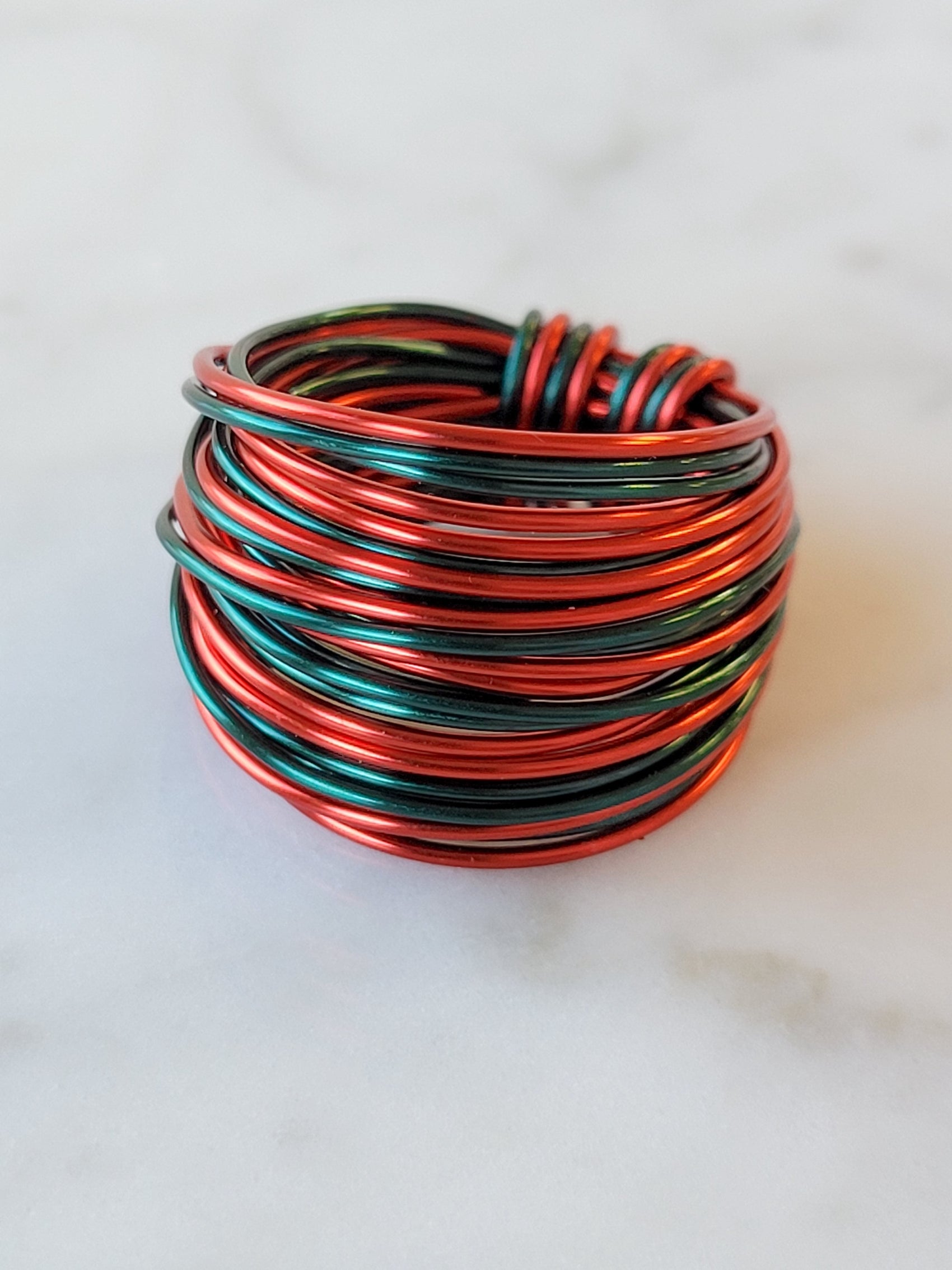 Red and green crystal wire wrap ring handmade jewelry for women - RoshelLuxe.com
