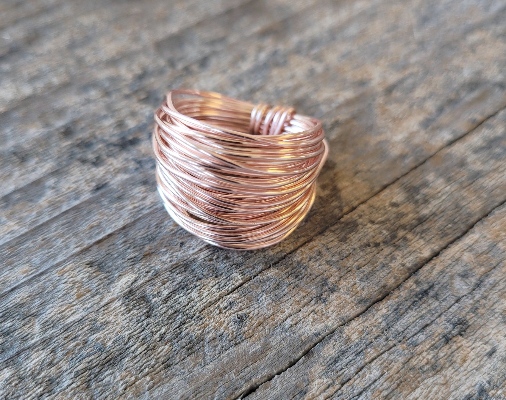 Rose gold wire wrap crystal ring handmade jewelry for women- RoshelLuxe.com