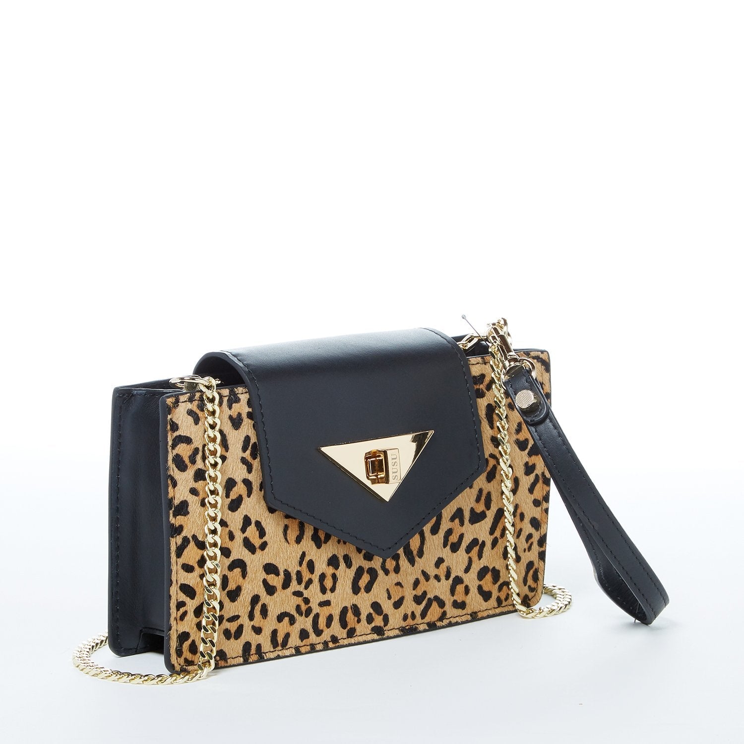 Mini Crossbody Bag Small Leather Leopard Black Purse Wristlet Women's Handbag