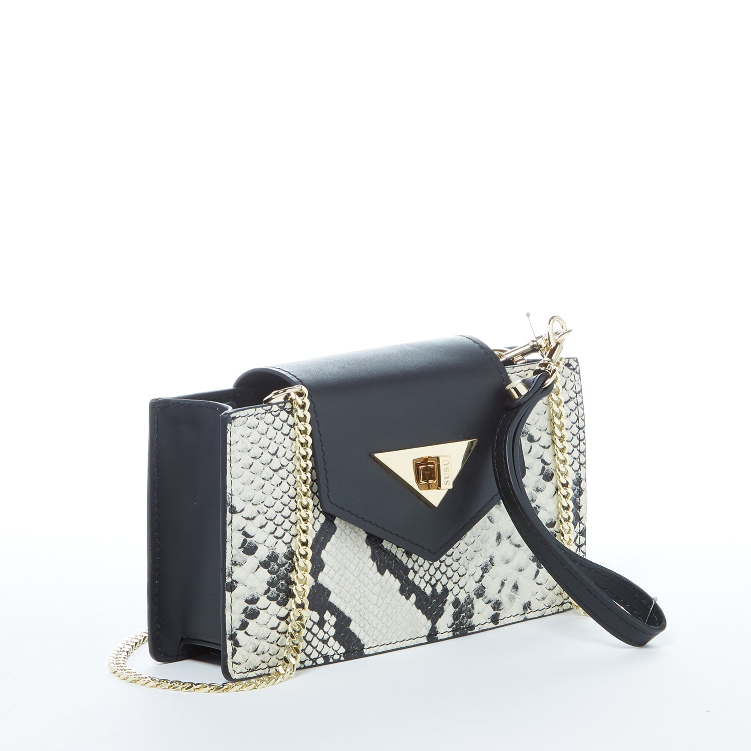 Mini Crossbody Bag Small Leather Snakeskin Black Purse Wristlet Women's Handbag - RoshelLuxe.com