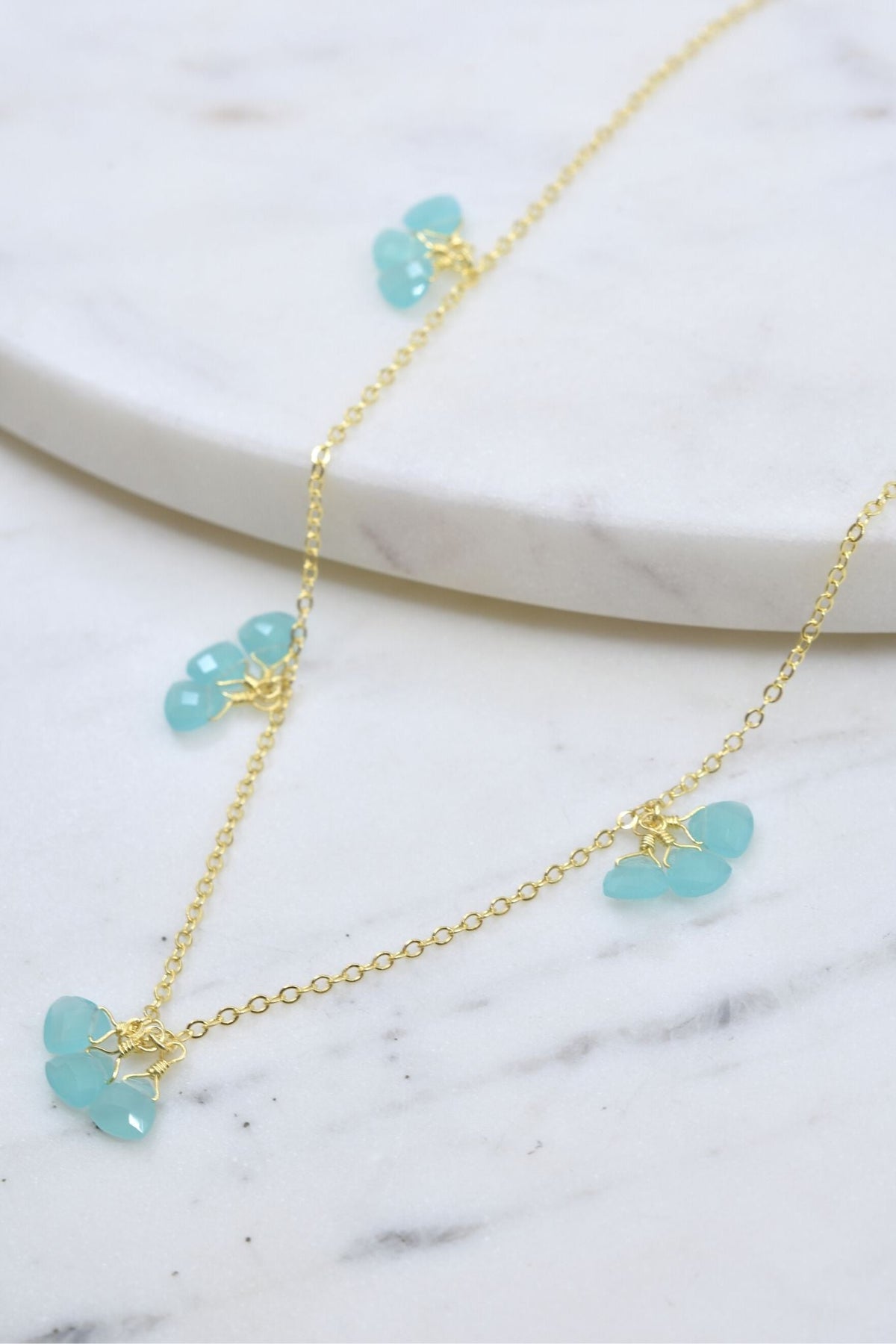 Chalcedony Gold Cluster Necklace - RoshelLuxe.com