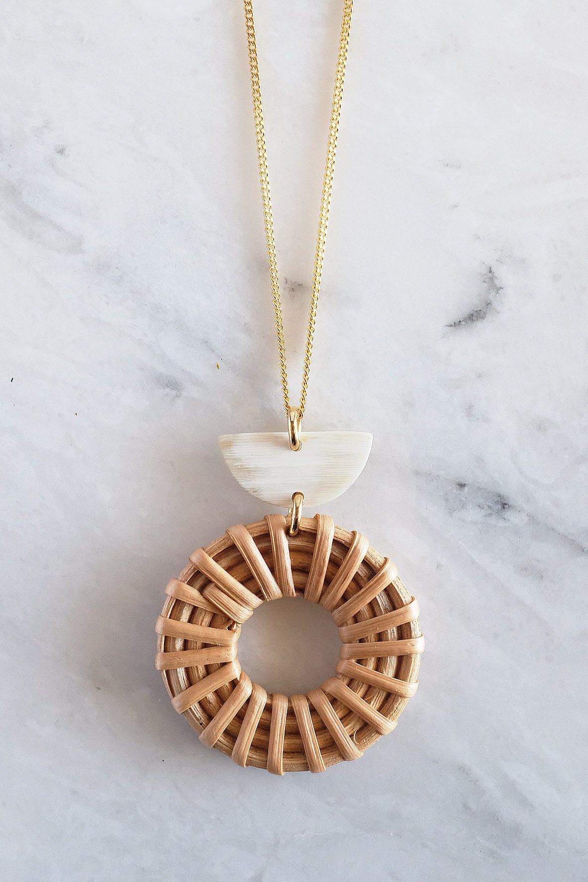 Ninh Binh Crescent Horn & Donut Rattan (Straw/Wicker) Pendant Necklace - RoshelLuxe.com