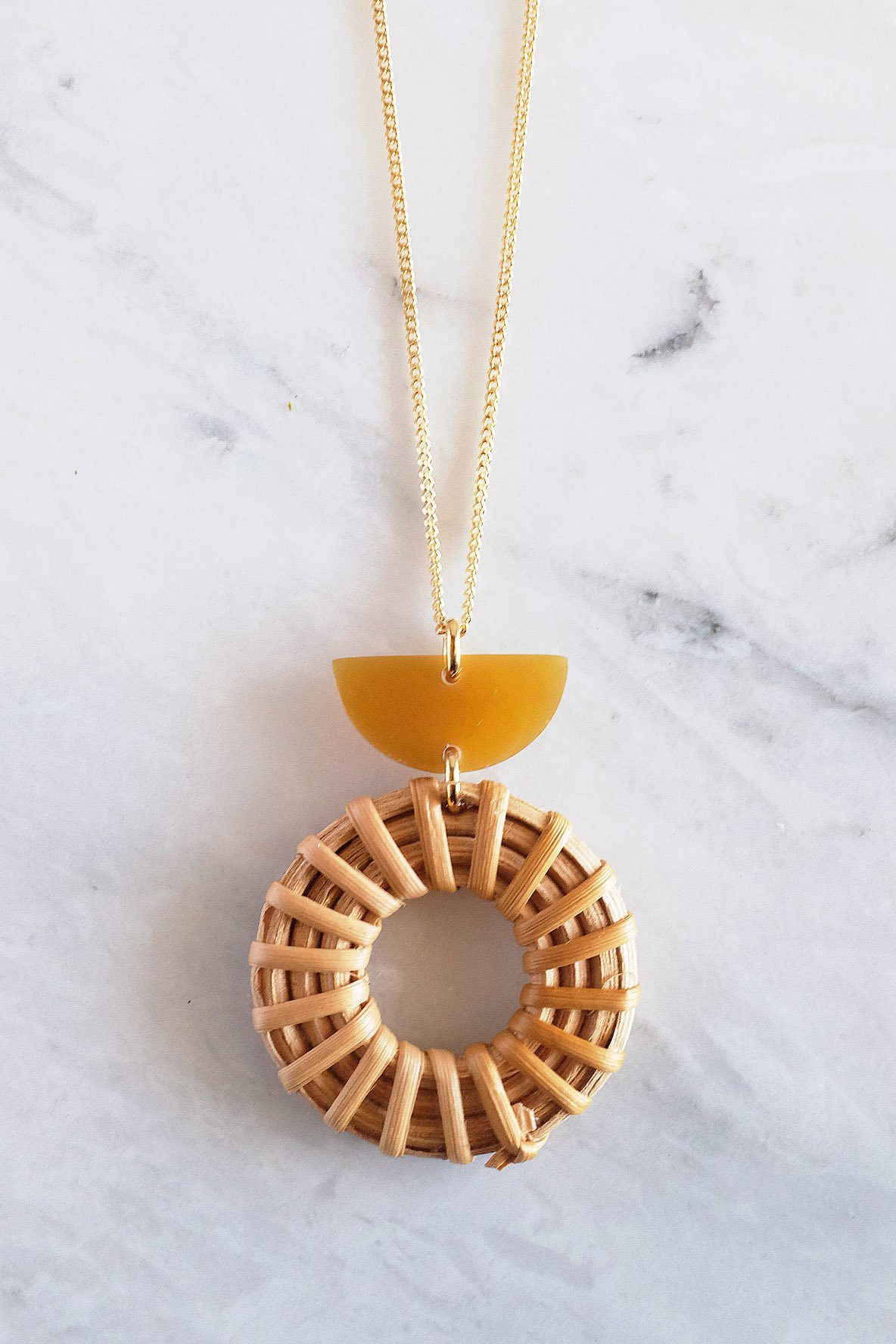 Ninh Binh Crescent Horn & Donut Rattan (Straw/Wicker) Pendant Necklace - RoshelLuxe.com