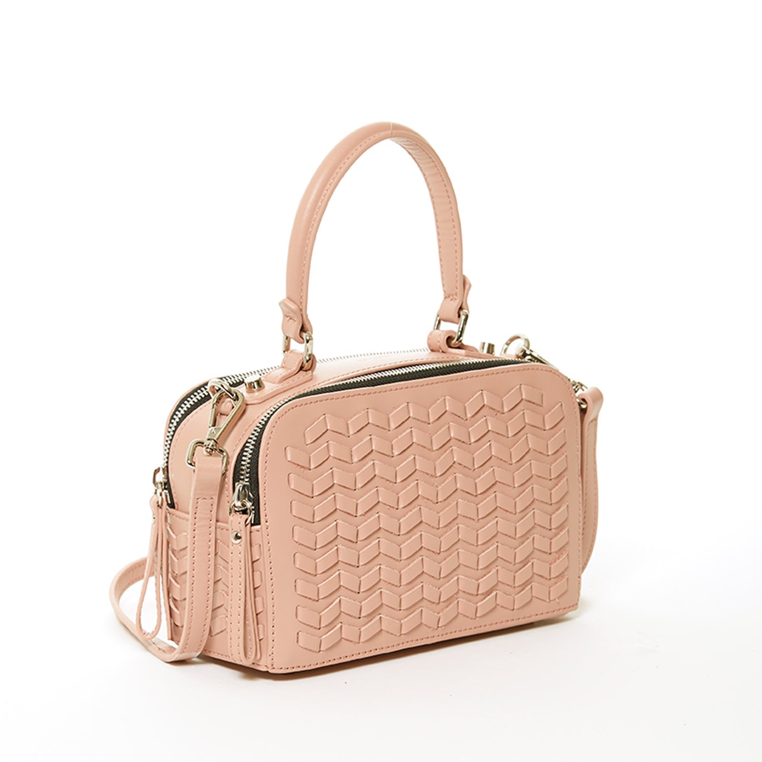 Woven Leather Crossbody Bag Pink Purse Women's Handbag