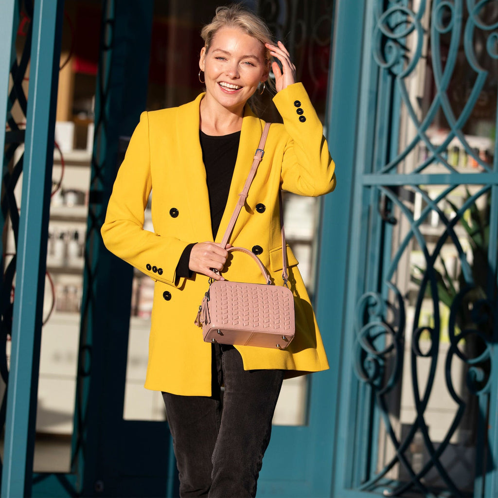 Woven Leather Crossbody Bag Pink Purse Women's Handbag