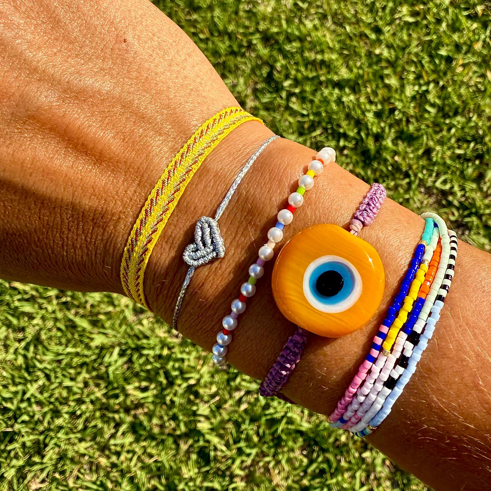 Yellow Mini Ceramic Evil Eye Bracelet - RoshelLuxe.com