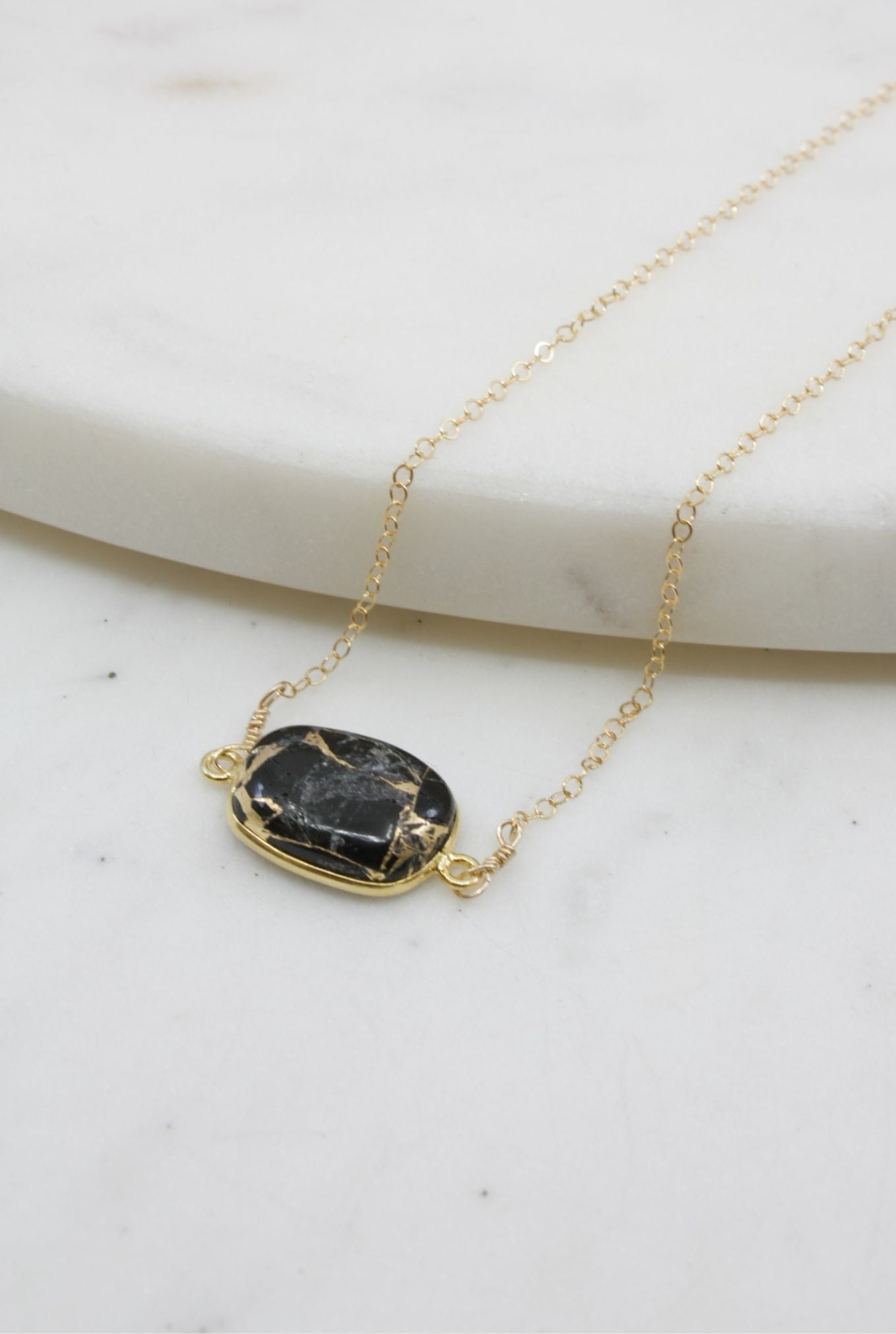Black Mojave copper turquoise necklace handmade jewelry for women- RoshelLuxe.com