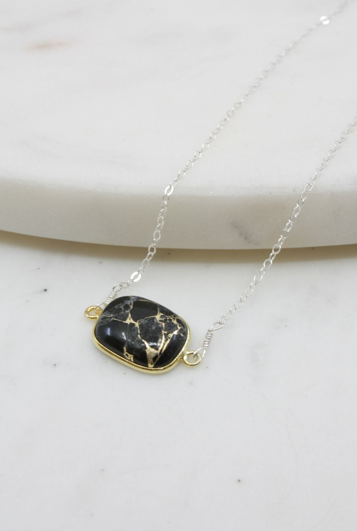 Black Mojave copper turquoise necklace handmade jewelry for women - RoshelLuxe.com