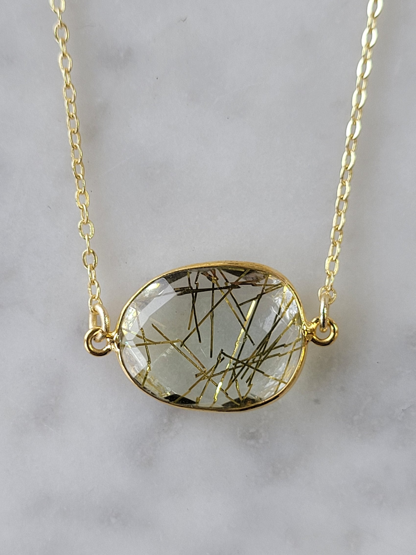 Gold rutilated quartz necklace handmade jewelry for women - RoshelLuxe.com