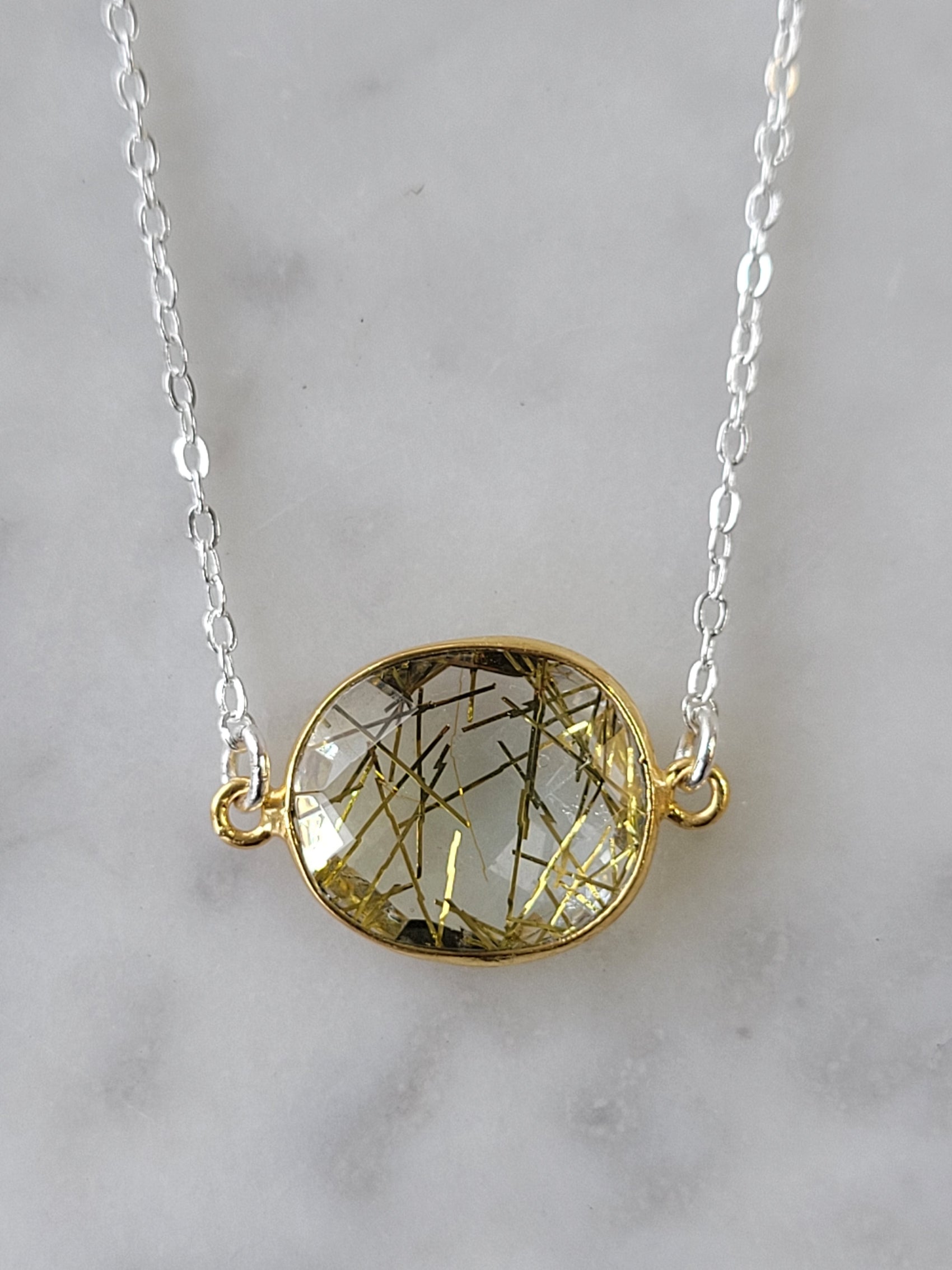 Gold rutilated quartz necklace handmade jewelry for women - RoshelLuxe.com