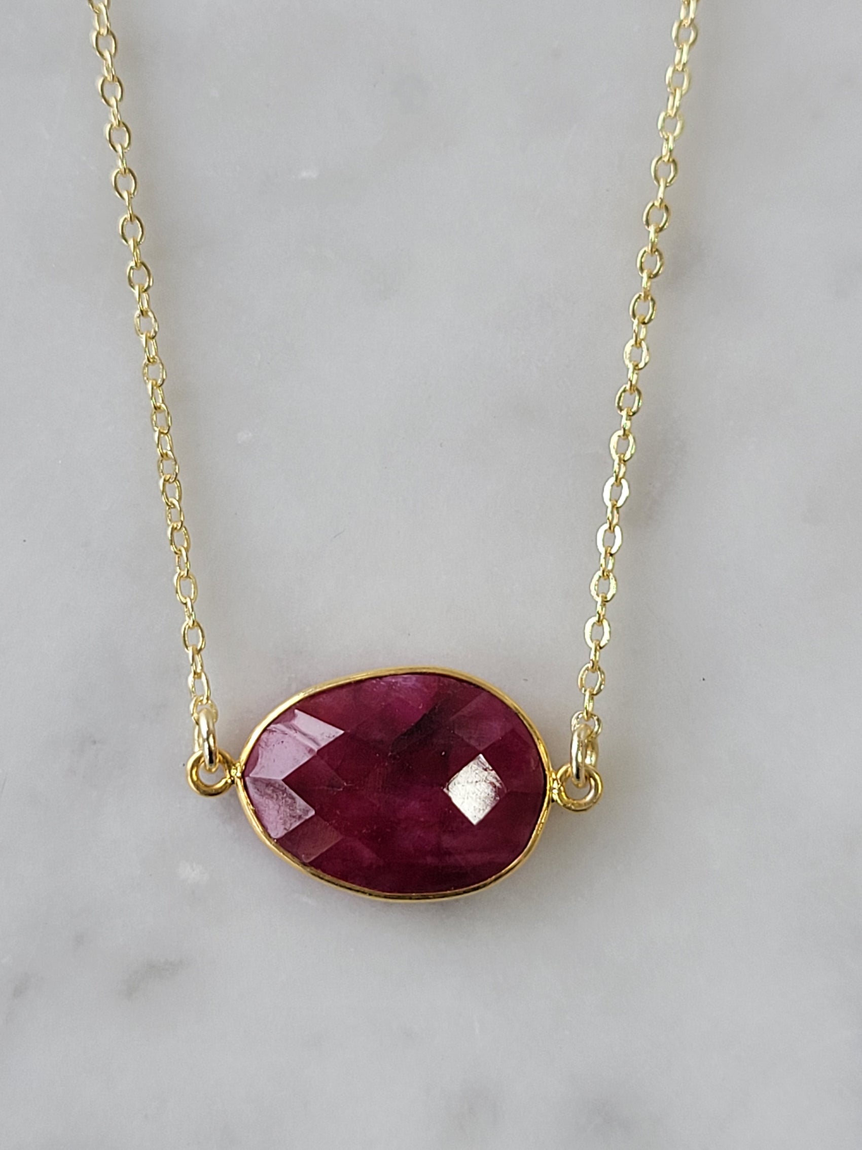 Ruby gemstone necklace handmade jewelry for women - RoshelLuxe.com