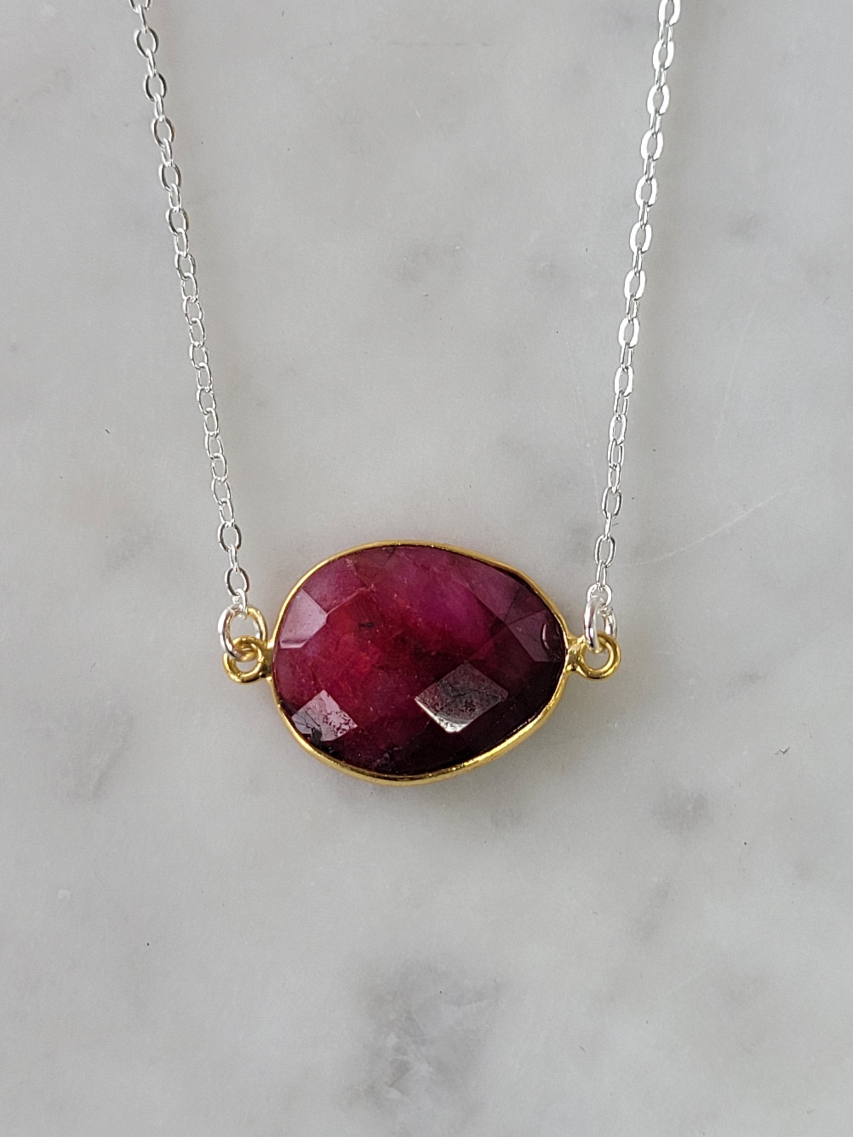 Ruby gemstone necklace handmade jewelry for women- RoshelLuxe.com