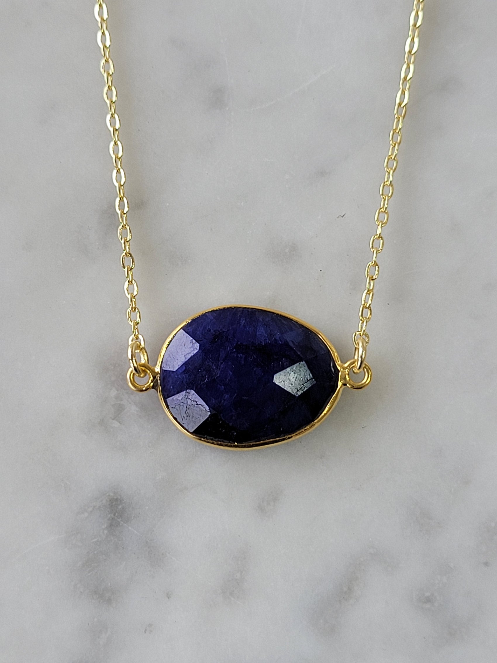 sapphire necklace handmade US blue gemstone jewelry- RoshelLuxe.com