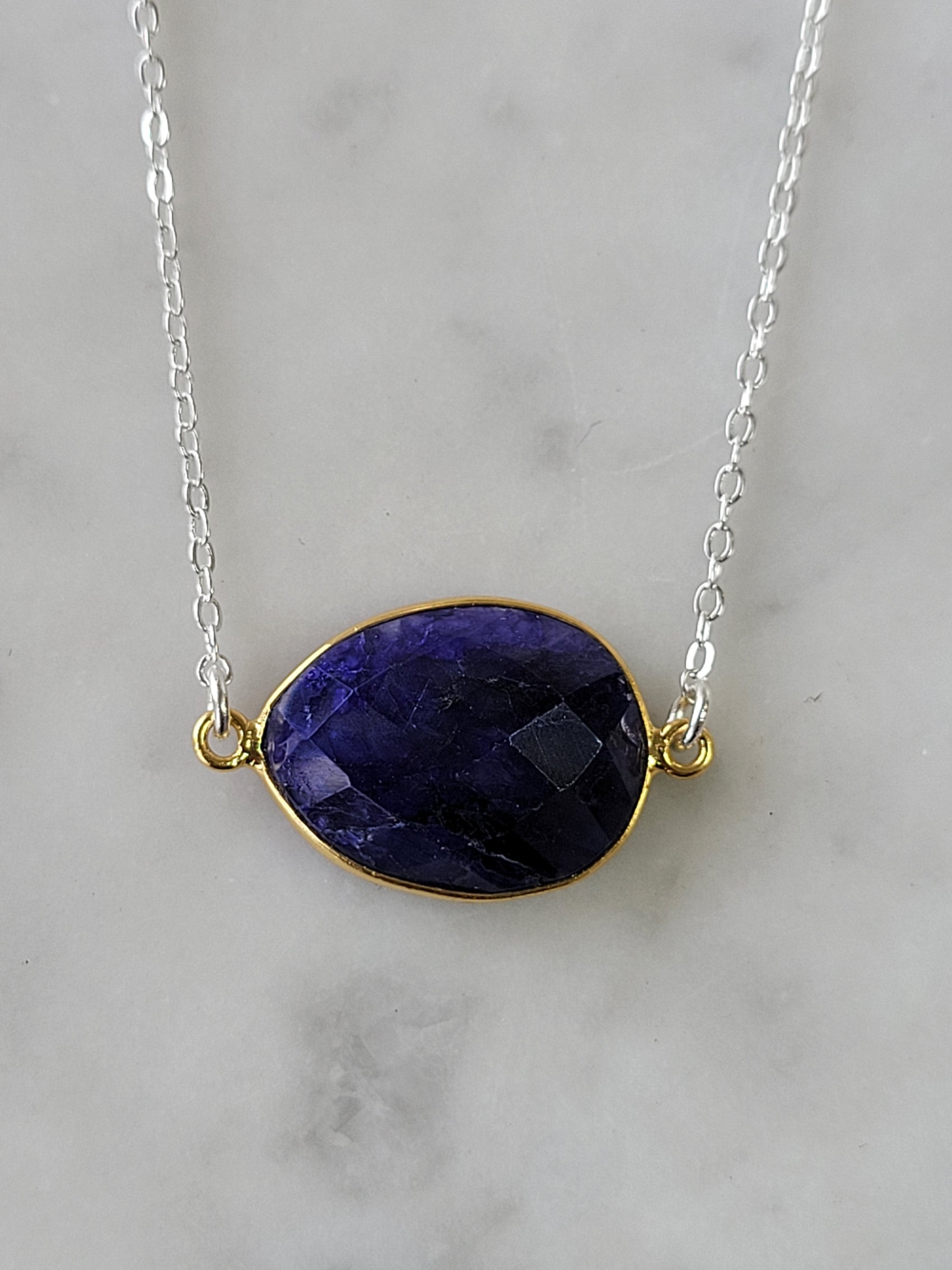 sapphire necklace handmade US blue gemstone jewelry - RoshelLuxe.com