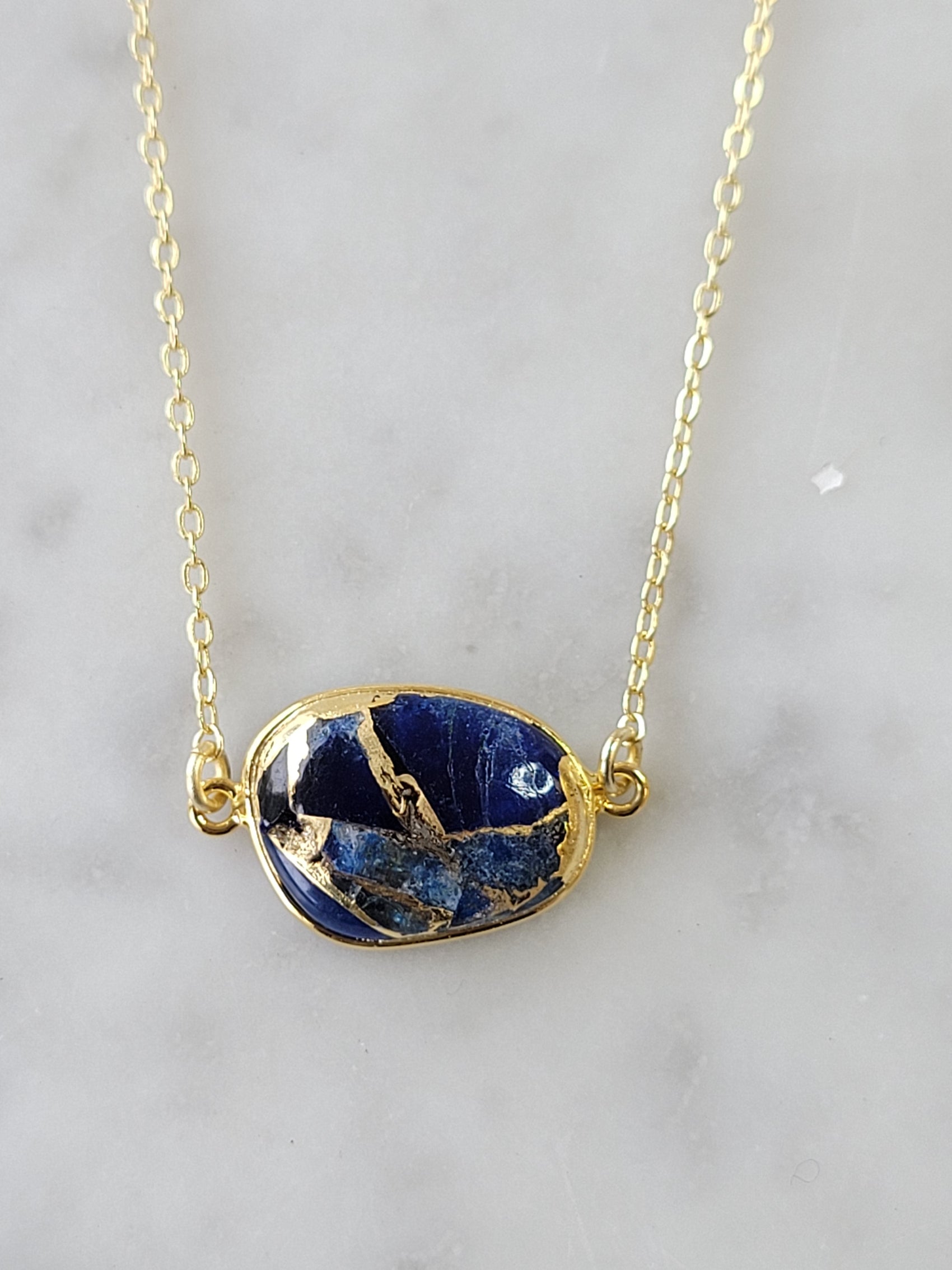 Blue Mojave copper turquoise necklace handmade jewelry for women - RoshelLuxe.com