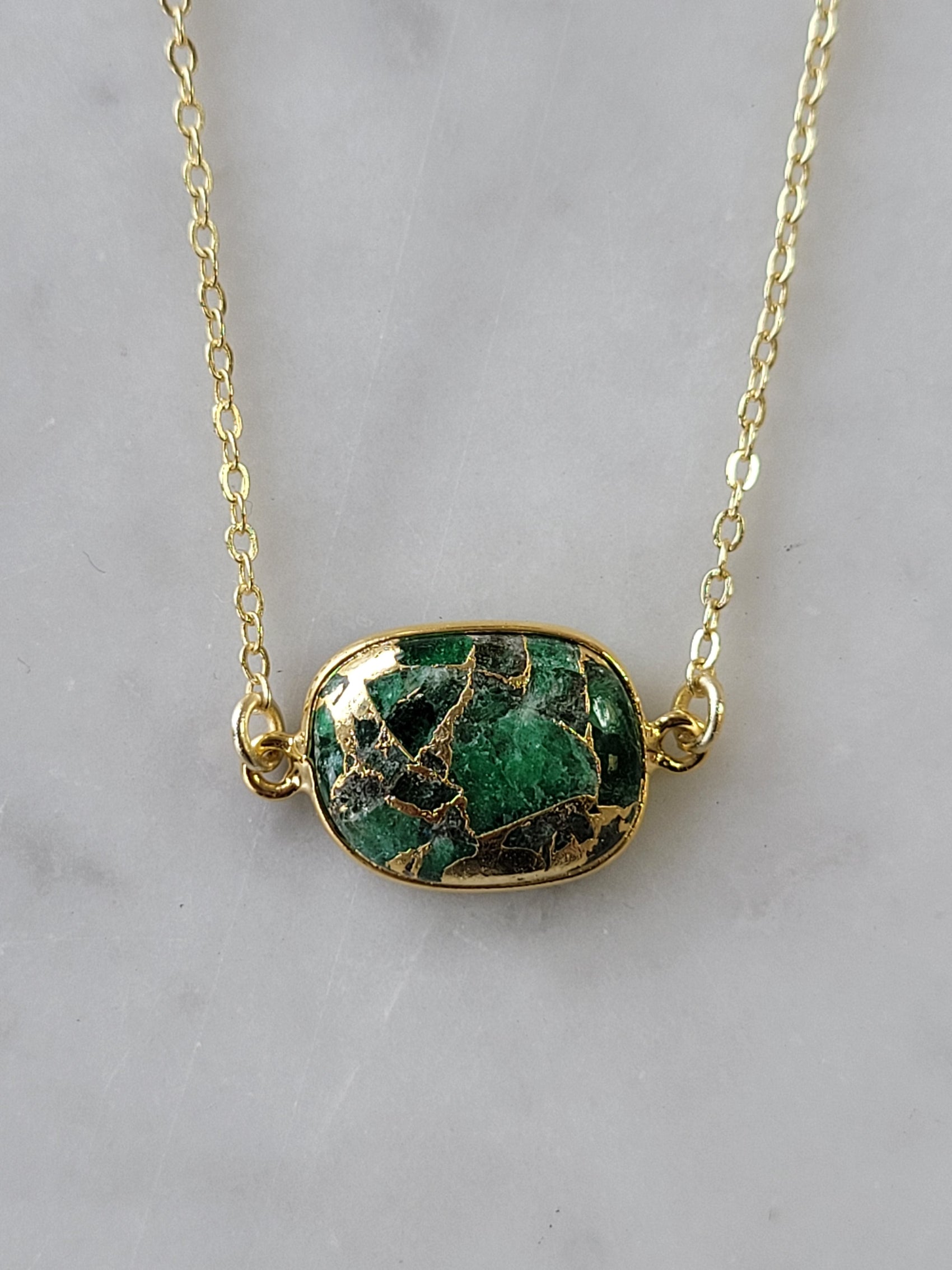Green Mojave copper turquoise necklace handmade jewelry for women - RoshelLuxe.com