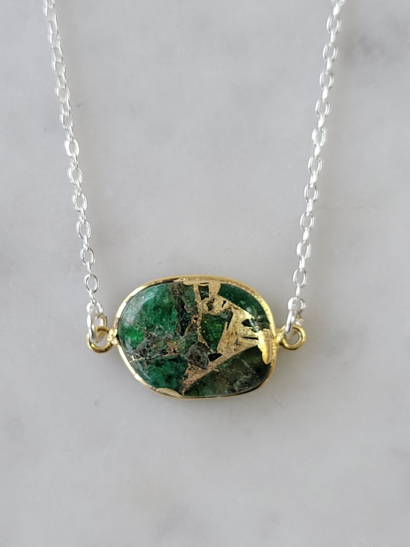 Green Mojave copper turquoise necklace handmade jewelry for women- RoshelLuxe.com