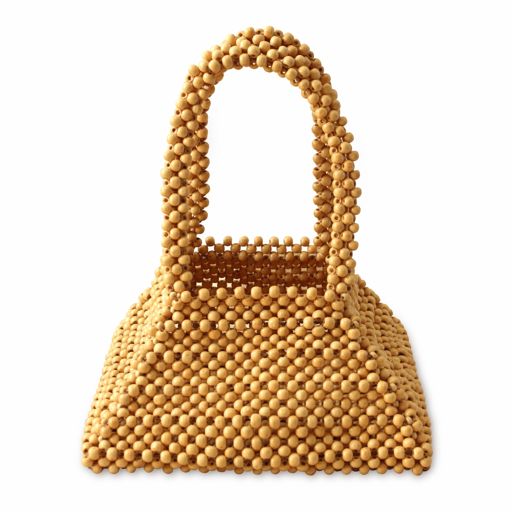 Pyramid Beaded Tote Bag in Toasted Beige - RoshelLuxe.com