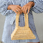 Pyramid Beaded Tote Bag in Toasted Beige - RoshelLuxe.com