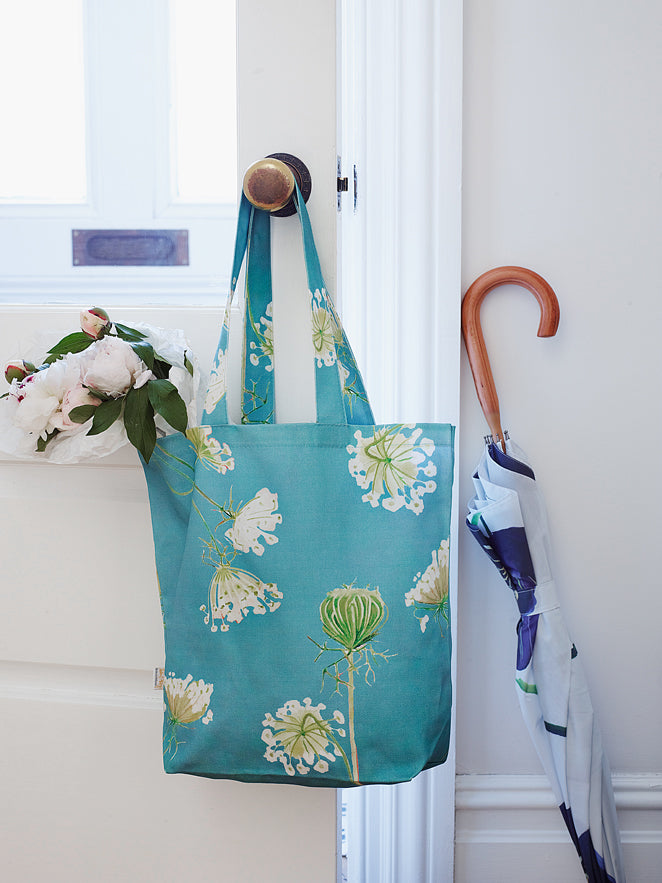 Tote Bag: Queen Anne's Lace on Teal - RoshelLuxe.com