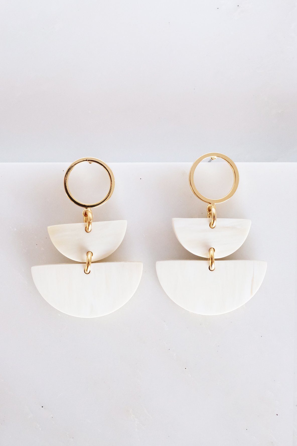 Saigon II Geo Buffalo Horn Post Dangle Earrings - RoshelLuxe.com